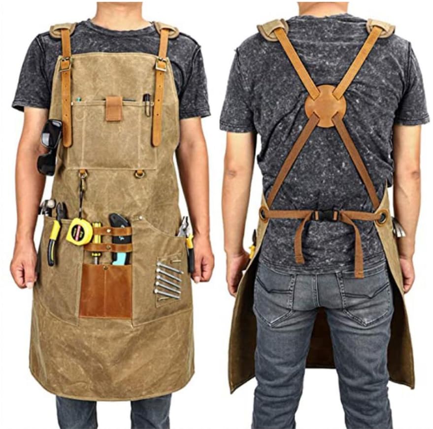 Luminexia Tablier de Soudeur,Tablier de Charpentier,Tablier de Travail Multifonction en Toile cirée imperméable,avec Poches à Outils Multifonctions,Tablier Homme