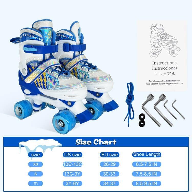Miniatura 5 de whicow Patines de ruedas para niños y niñas, 4 tamaños ajustables para niños con todas las ruedas iluminadas, protección completa para deportes de