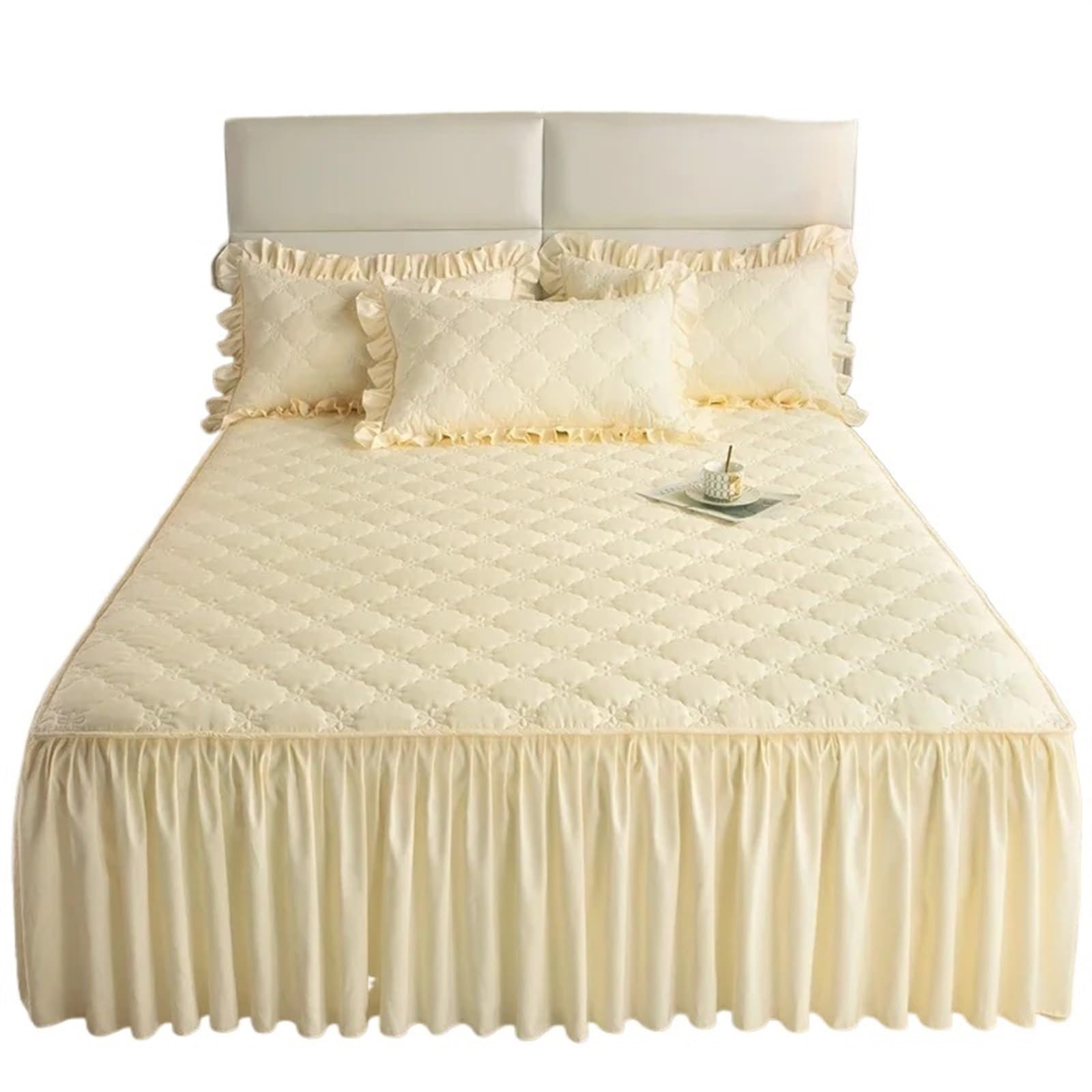 XIUsheUA Ruffled Elasticated Bed Skirts Thickened Bed Skirt Solid Color Bed Cover Quilted Mattress Protector Skin-friendly Bedspread No Pillowcase(COLOR 4,120x200cm)