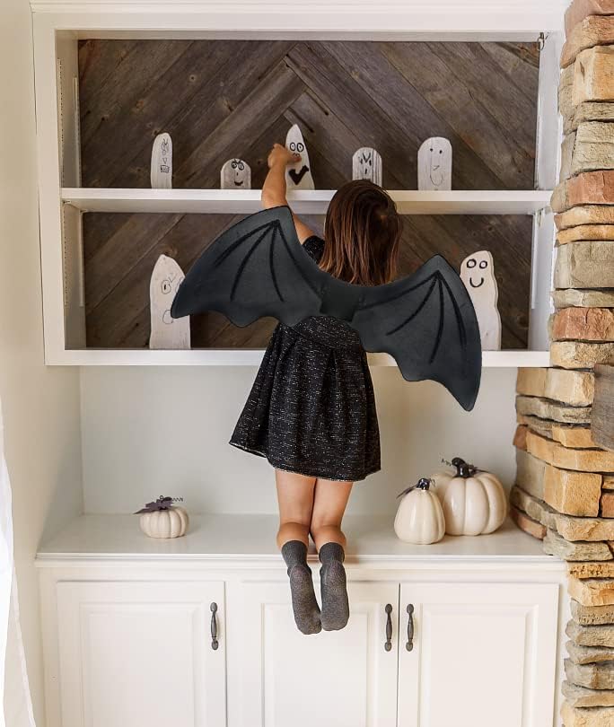 Miniatura 4 de ALIBBON Disfraz de alas de murciélago de gasa negra, ropa de alas de murciélago para mujeres, niños y niñas, accesorios de vestir para fiesta de