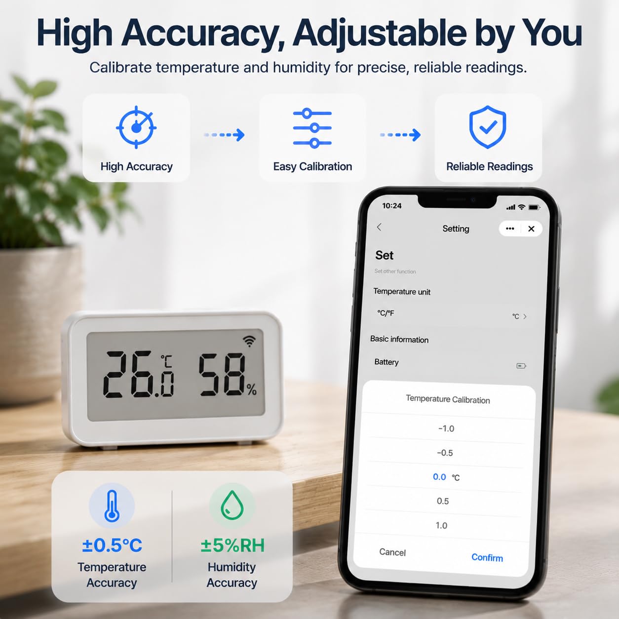 Sensore di temperatura e umidità WLAN: termometro igrometro wireless con display LCD, notifica app, memorizzazione dati ed esportazione, calibrabile, monitoraggio digitale per la casa, 4 pezzi