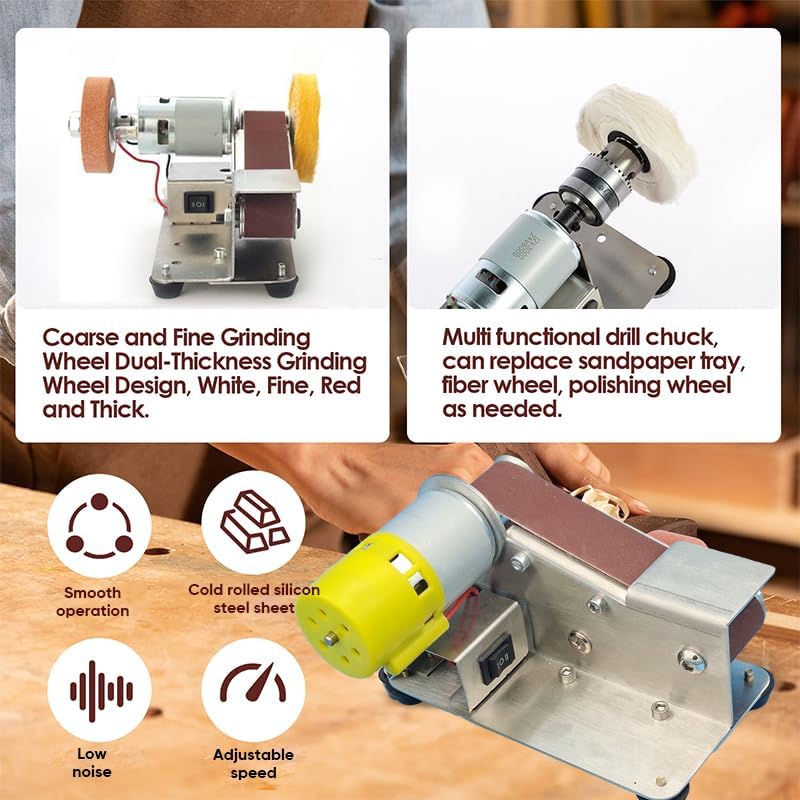Electric Mini Belt Sander, 9000 RPM Max High-Speed Bench Sander with 7 Adjustable Speeds, 15 Degree Belt Grinder for Metal, Wood, Plastic Polishing & Grinding