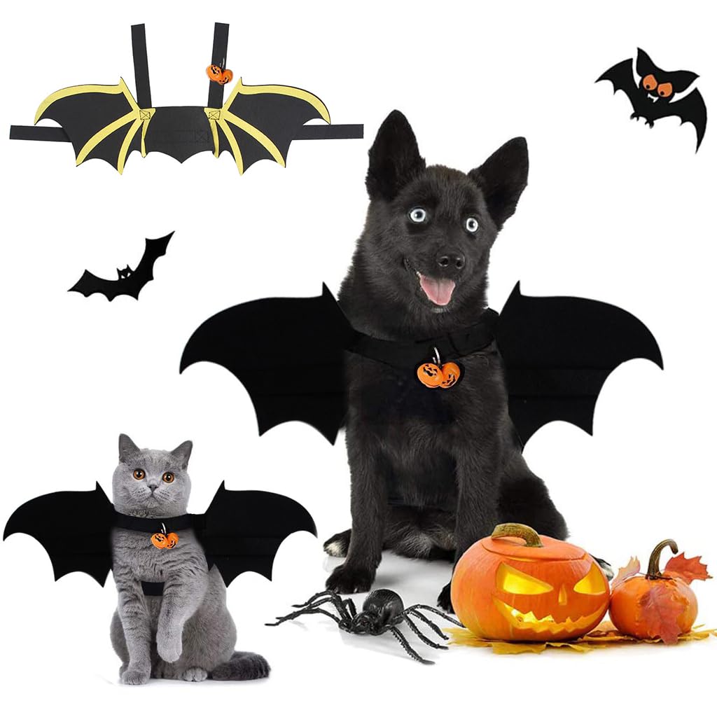 Qpets® Bat Wing Costume for Cat, Dog Costume Bat Wing Costume Kit for Puppy, Bat Wing Collar with Bell Halloween Pet Clothing Halloween Party Favor - Adjustable Hoop and Loop (B0D7MP2XDK) Amazon Price History, Amazon Price Tracker