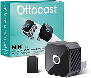 OTTOCAST Mini 3.0 Black 2-in-1 Wireless CarPlay &amp; Android Auto Adapter – Plug &amp; Play for iPhone/Android, Dual-Phone Memory, Dual-Band WiFi (2.4/5GHz), Auto-Reconnect