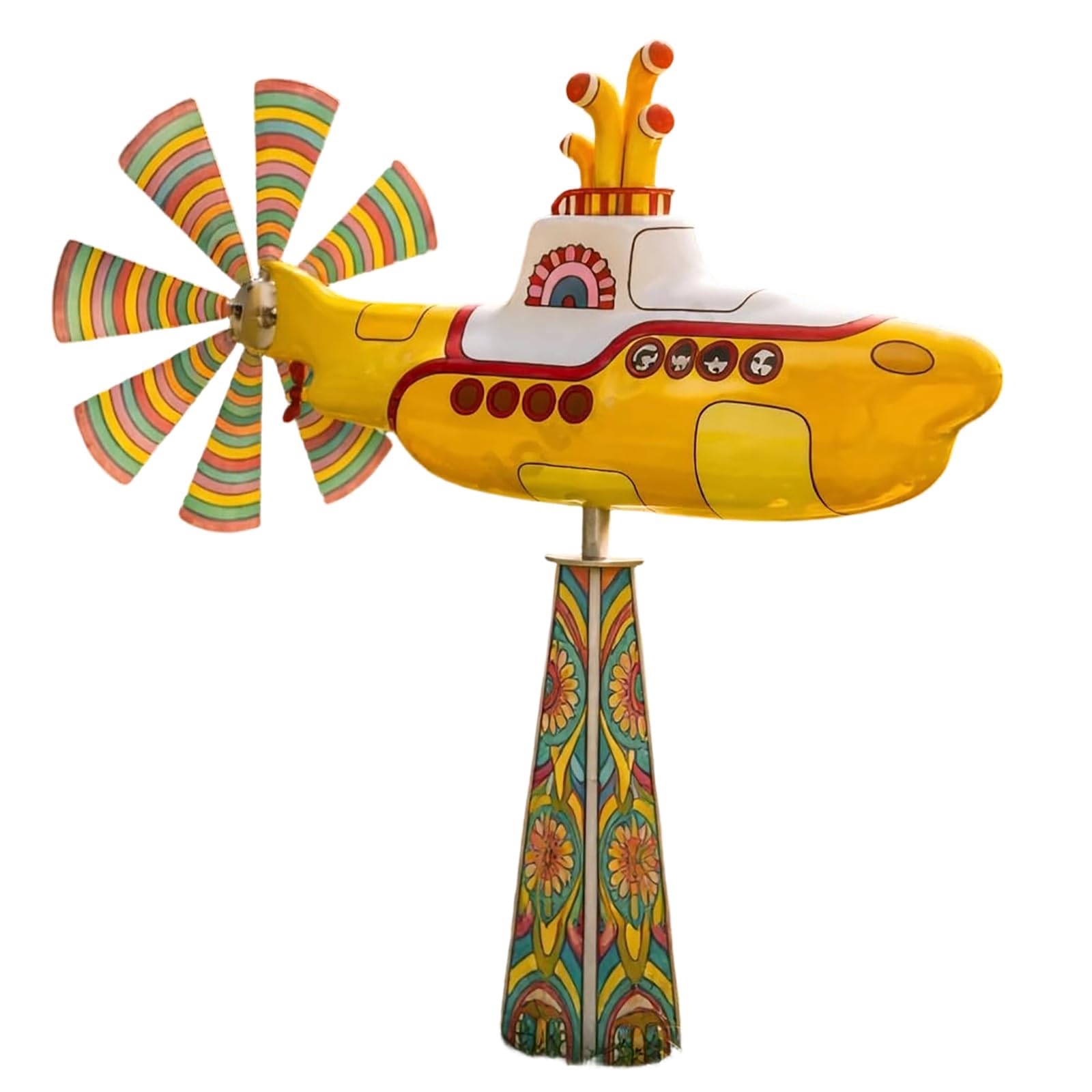 Générique Grillade sous-Marine Jaune, Girouette sous-Marine Rotative avec Pales, Sculpture Éolienne Animée, Résistante Aux UV Et Inaltérable, pour la Décoration de Jardin (2pcs)