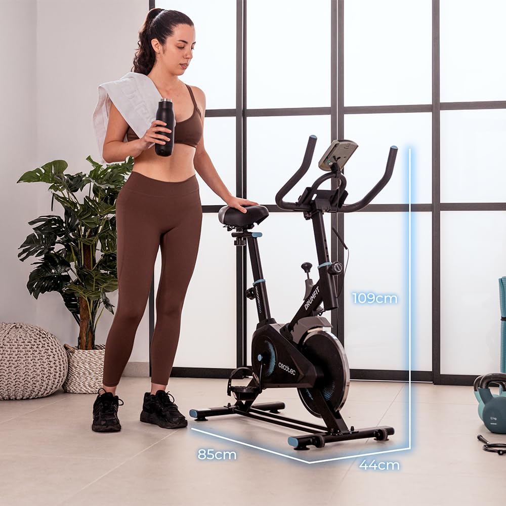 Cecotec Indoor DrumFit Indoor Rower stacjonarny, koło zamachowe 6-13 kg, rezystancja ręczna, monitor LCD, pulsometr, uchwyt na urządzenie, butelka, uchwyt na butelki i podnóżki