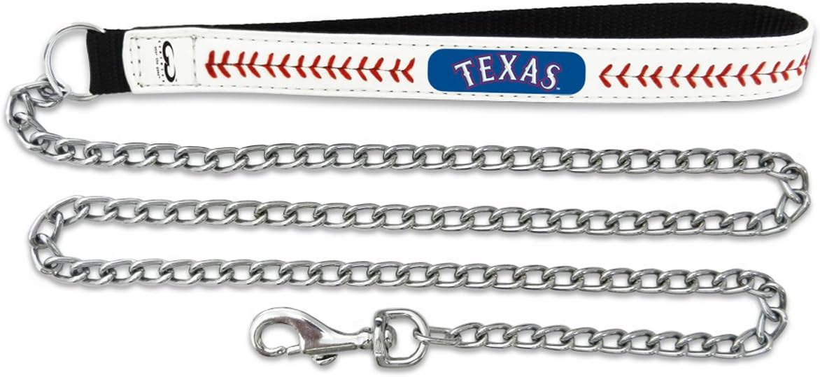 MLB Texas Rangers Baseball Leather Chain Leash, 2.5 mm