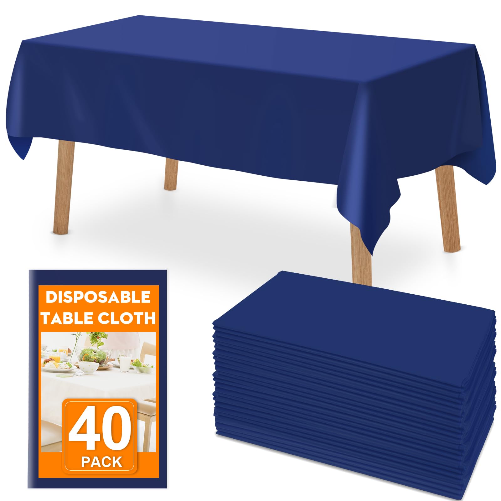 RowinsyDD Paquete de 40 manteles desechables de plástico azul, de 54 x 108 pulgadas, para mesas rectangulares, manteles desechables para cenas, fiestas, barbacoas, bodas, al aire libre