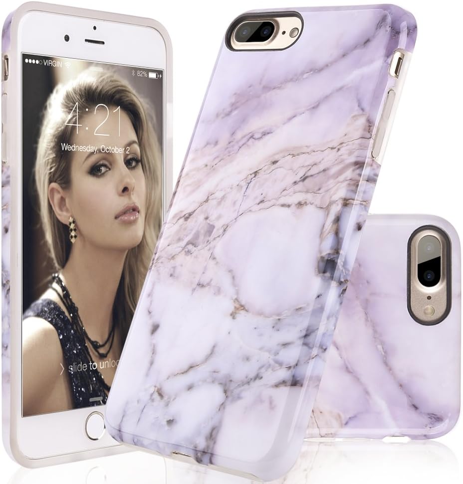 Marble iPhone 7 8 Plus Case Protective Pink Marble Pattern Design AOODOO TPU Soft Rubber Silicone Clear Bumper Glossy Cover(5.5 Inch)