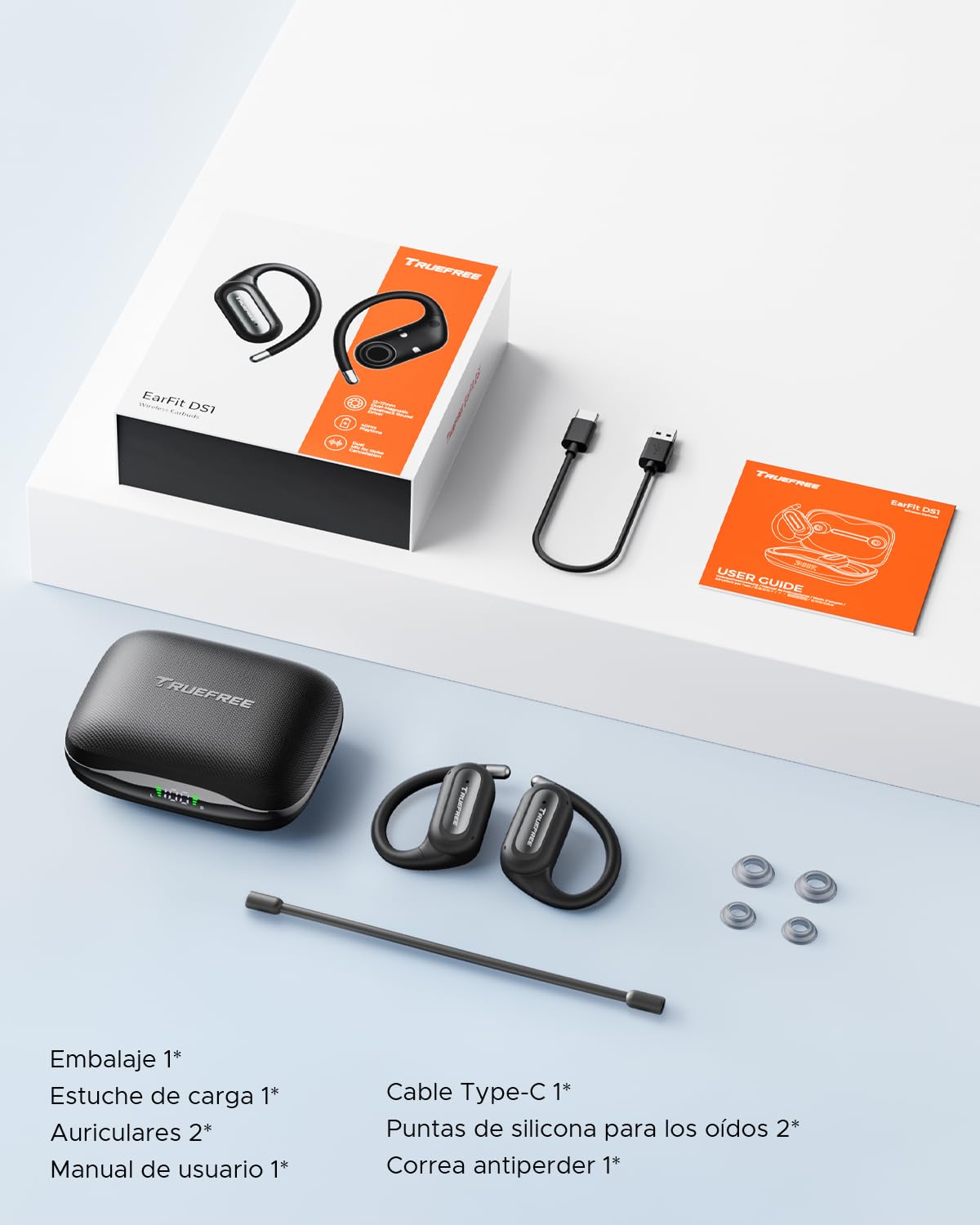 truefree DS1 Auriculares Inalámbricos, Audífonos Abiertos Bluetooth 6.0, Sonido Espacial, 4 Micrófonos para Llamadas, 40H de Reproducción, Carga Rápida, Conexión Multipunto, Resistencia al Agua IPX5