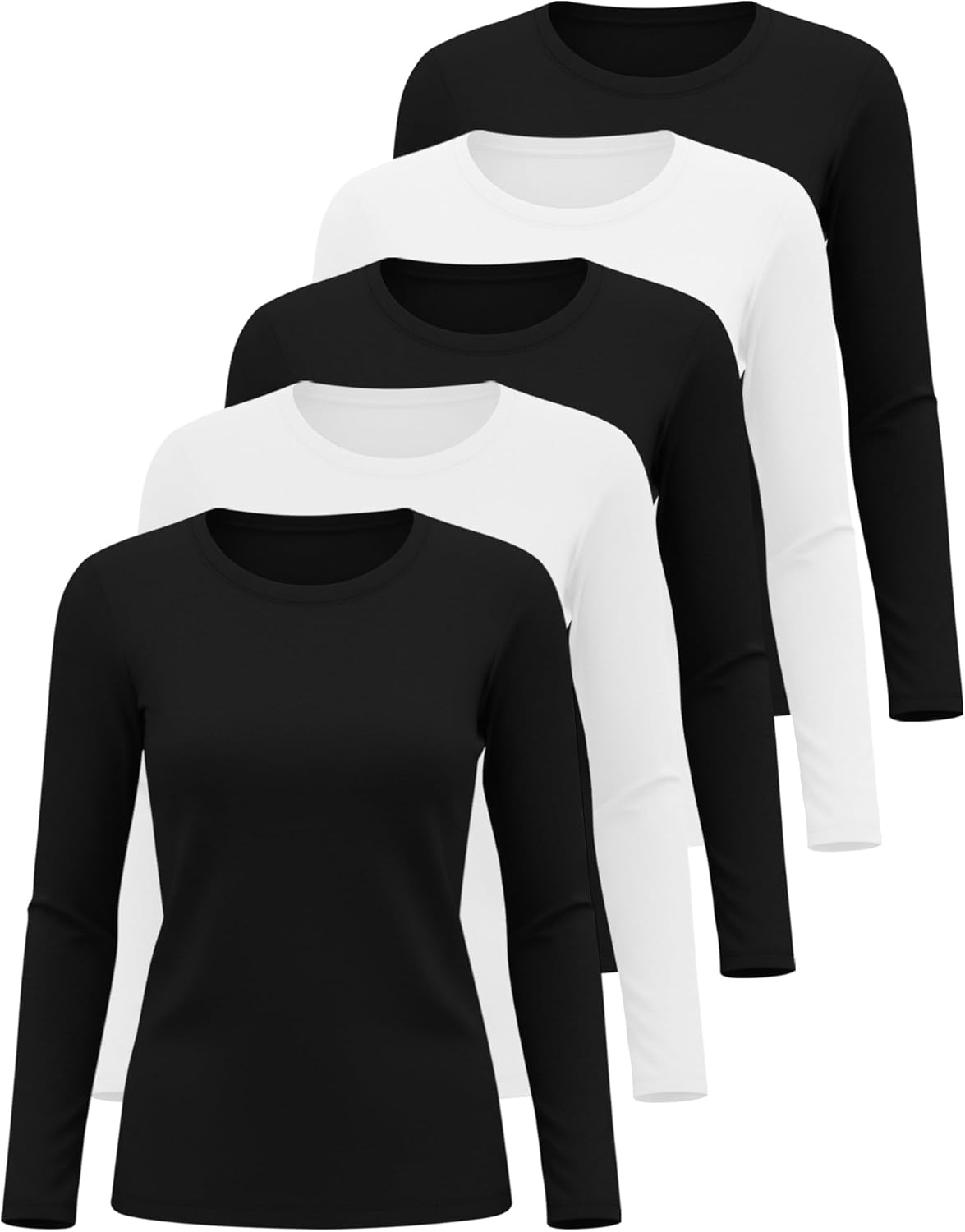 5 Pack Womens Underscrub Long Sleeve Shirts Slim Fit Crew Neck Tops Basic for Nurse with Soft Fabric - Image 2