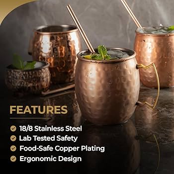 Best Mug for Moscow Mule Benicci Moscow Mule Copper Mugs - Set of 4-100% HANDCRAFTED - Food Safe Pure Solid Copper Mugs