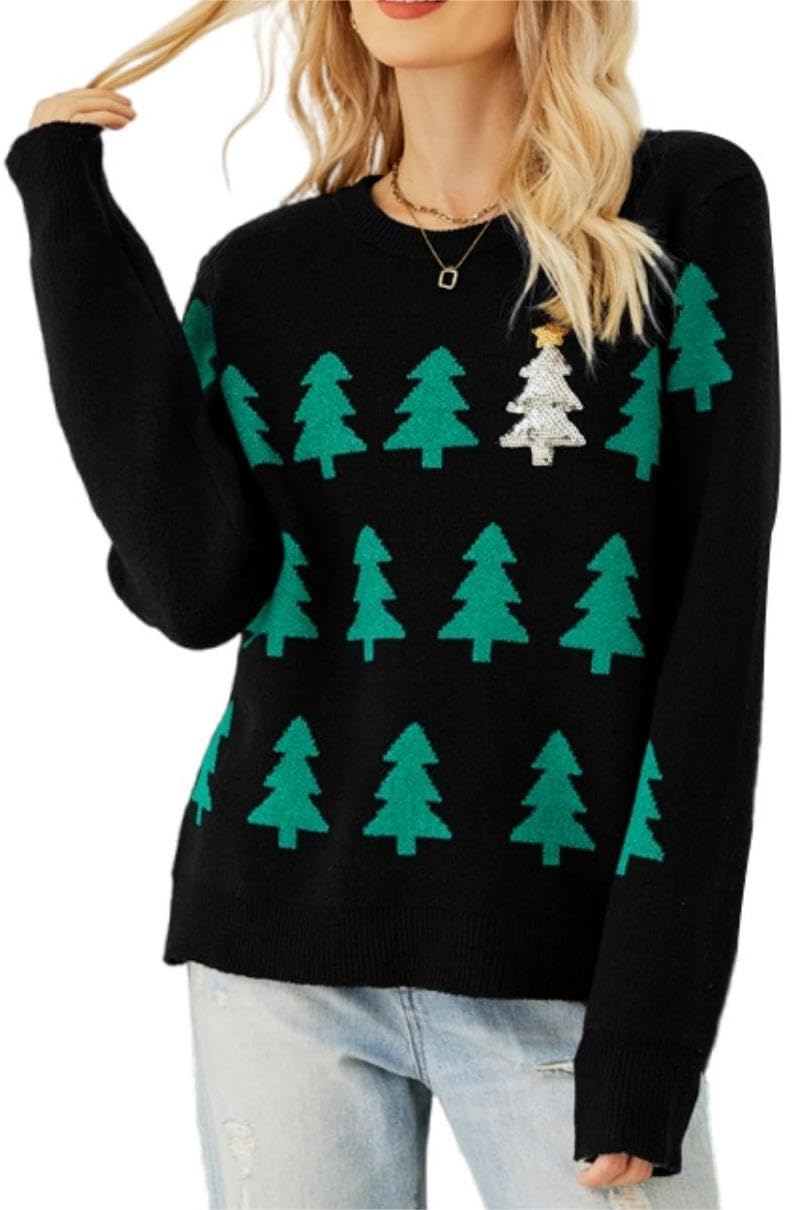 LUBOT Ugly Christmas Sweaters for Women Cute Fuzzy Funny Wintertime and Holiday Parties Knitted Pullover Sweater