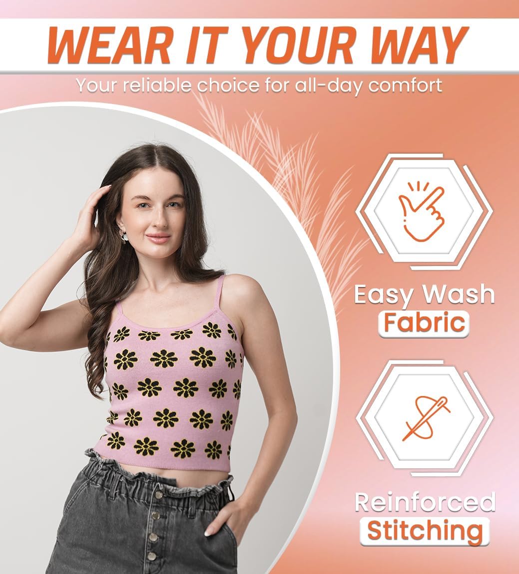 Womens Sleeveless Tank Top in Pink Color Medium Size | Fall Tops for Women with Green Flower Pattern | Front Scoop Neck Tank for Casual Wear, Travel, Brunch & More - Image 5