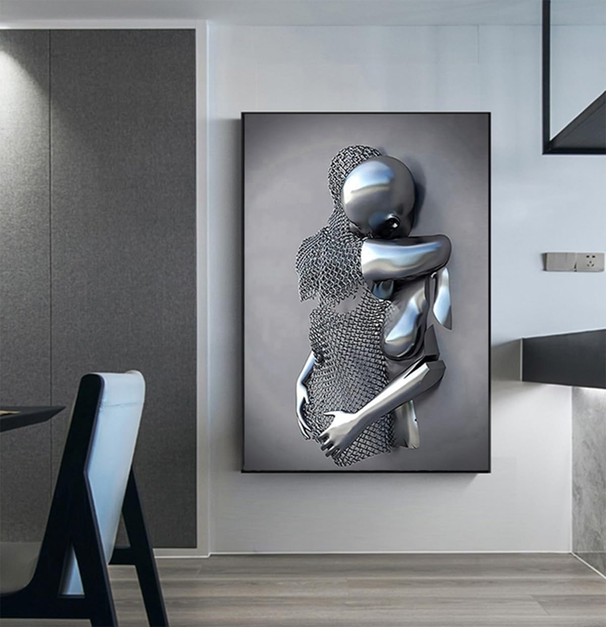 JNAOZI 3D Lovers Sculpture Metal Figure Statue Canvas Painting Love Hug Frameless (02,60 cm x 90 cm x 1 Piece) - Image 3