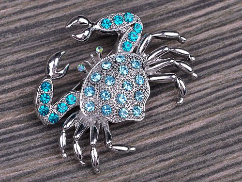 Image of Alilang Silvery Tone Rhinestones Nautical Ocean Sea Crab Brooch Pin