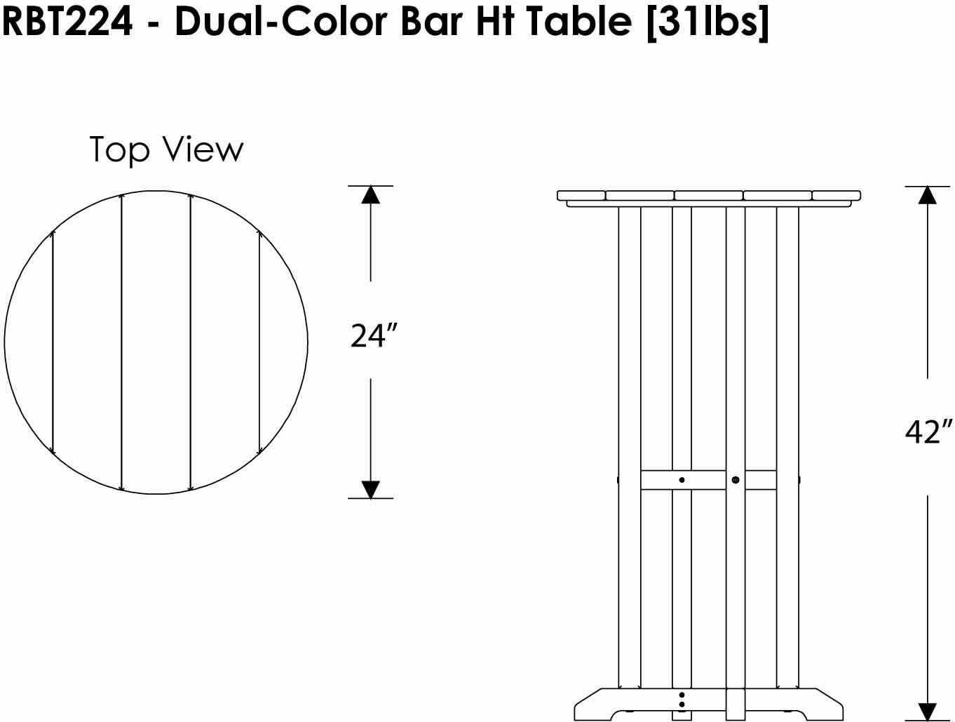 POLYWOOD Contempo 24-Inch Round Bar Height Table, Black Frame, White