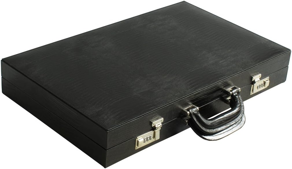 Leather Backgammon Board Set - (23" Large Attache Case, Zaza & Sacci) - Black Lizard
