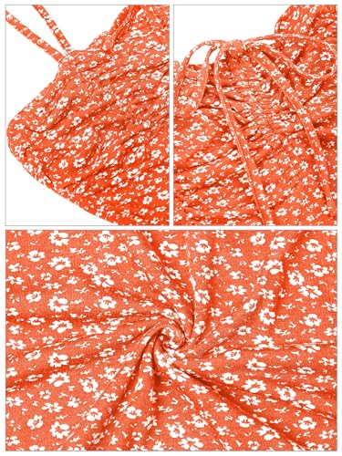 Image of Missufe Spaghetti Strap Floral Mini Dress Women's Casual Ruched Front Drawstring Swing Sundress