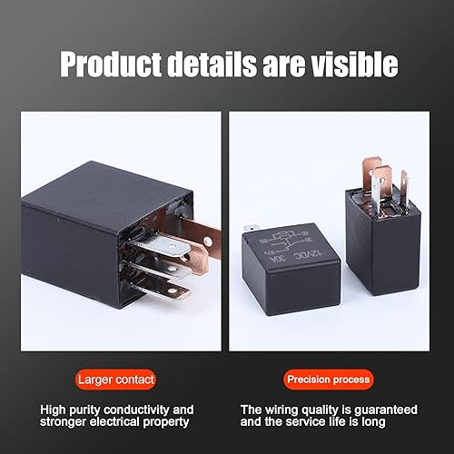 Vista 6 de Miytsya Paquete de 2 interruptores de relé de 5 pines para automóvil de 12 V 30 A SPST, impermeable, estable, kit de relé estándar multiusos