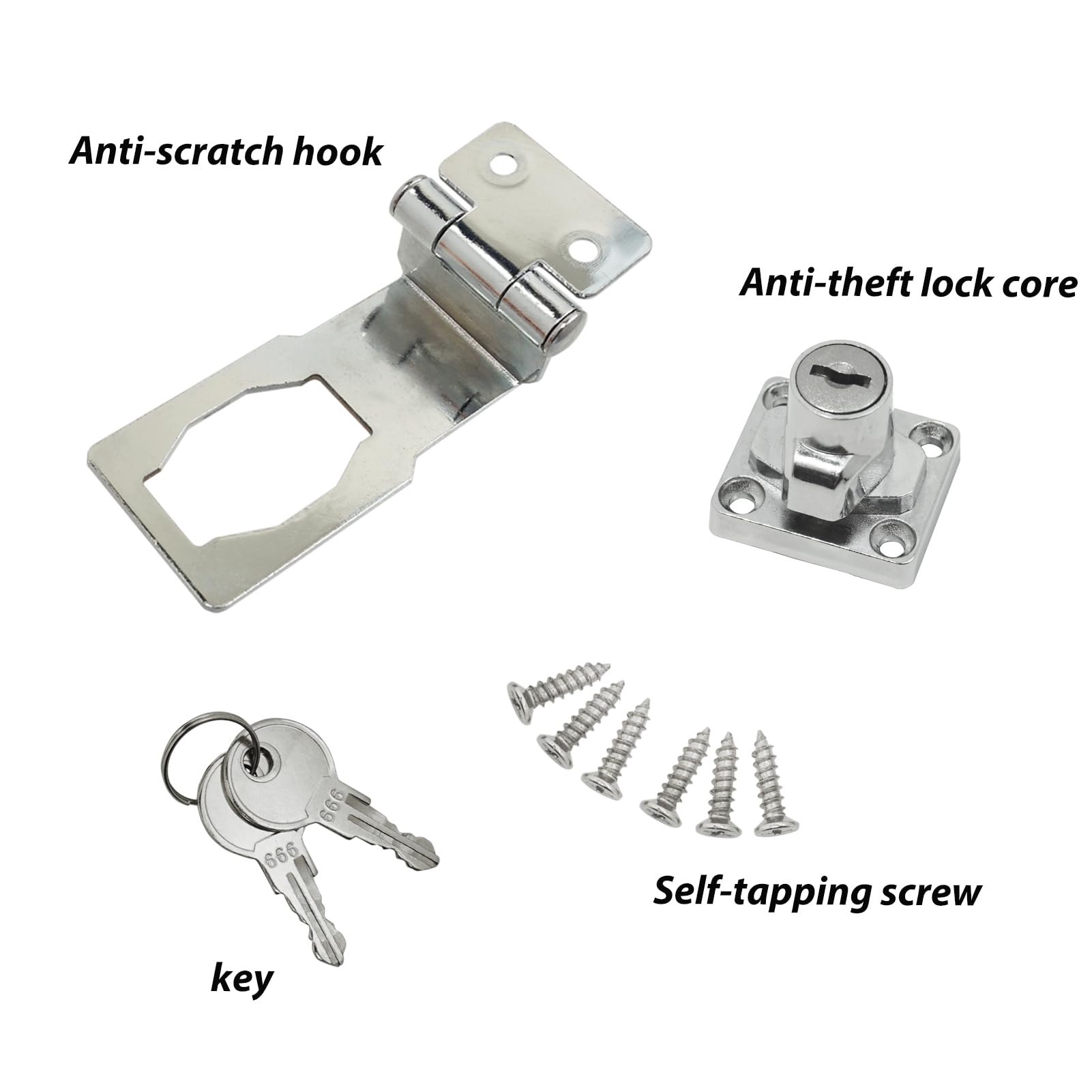 Keyed Hasp Lock 90 Degrees Right Angle Lock Hasp Twist Knob Keyed Locking Hasp Shed Locks Safety Door Clasp Door Bolt Heavy Duty Latch Buckle Small Hasp with Padlock Key and Screw for Cupboard(3 Inch) - Image 2