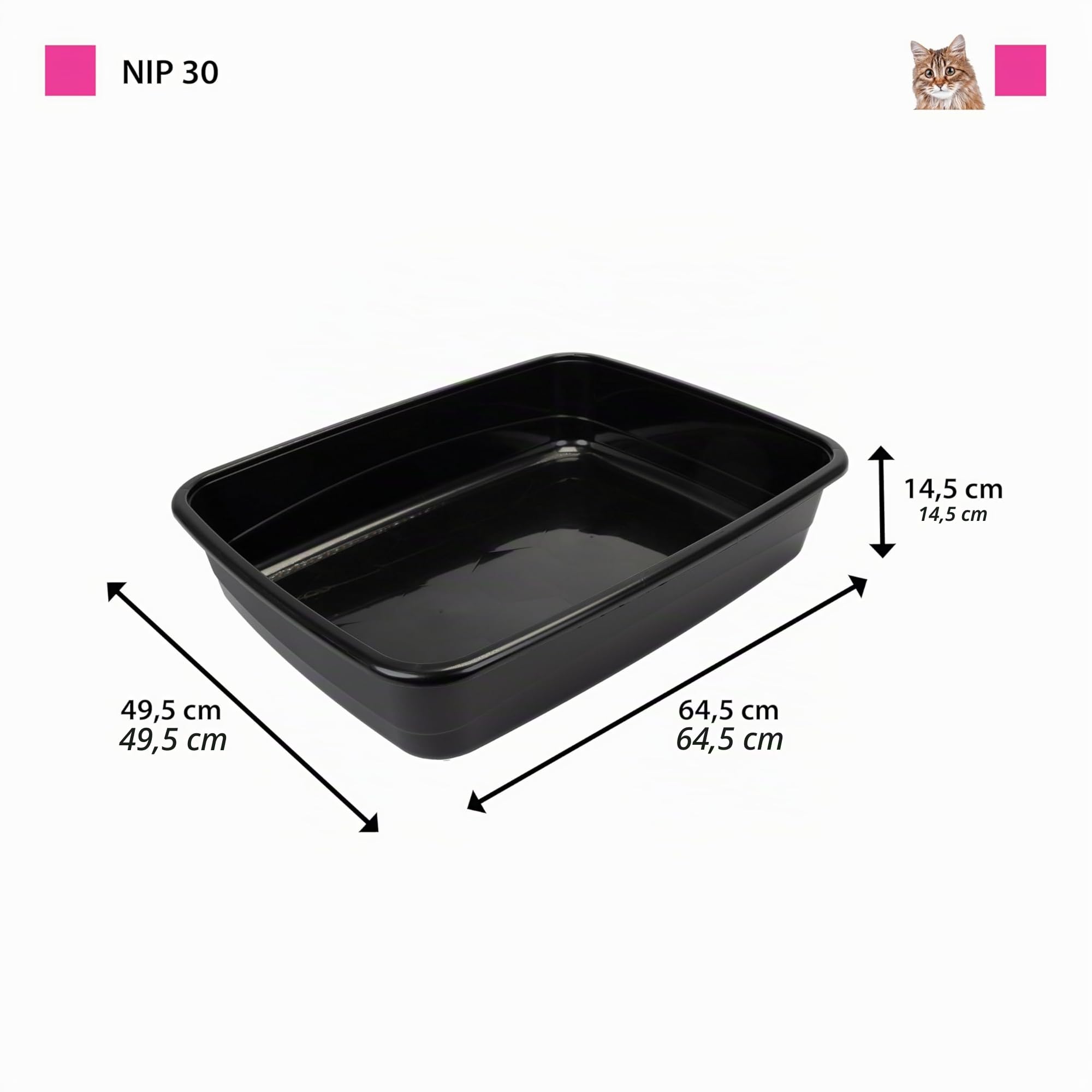 Ferplast Lettiera Gatto, Toilette per Gatti Aperta, Lettiera Animali Domestici, con Bordi Alti, 49,5 x 64,5 x h 14,5 cm, NIP 30 Lettiera Gatto Grande, Nero