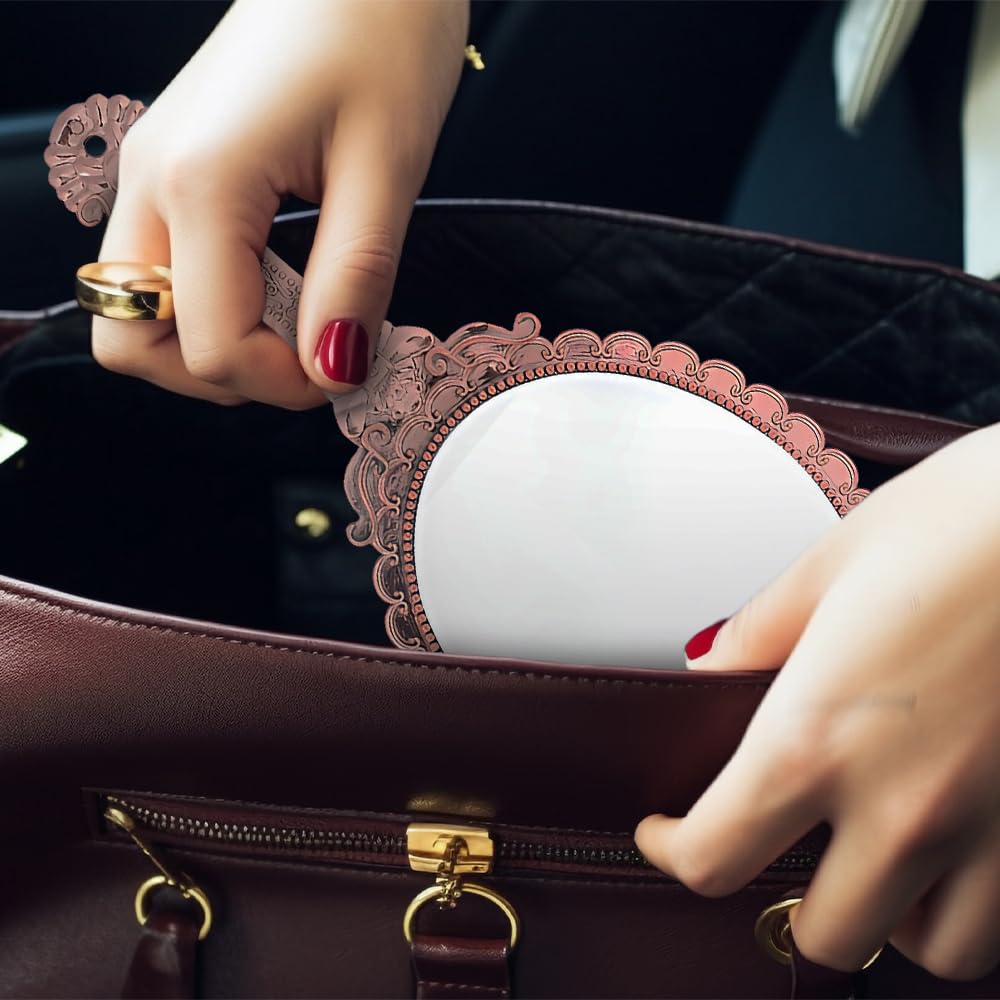 3 Pezzi Specchio a Mano, Specchio per Trucco Con Maniglia, Specchio Vintage Floreale in Rilievo, Mini Specchio Ovale su un Solo Lato per Ufficio Di Viaggio (Nero, Oro Rosa, Bronzo)