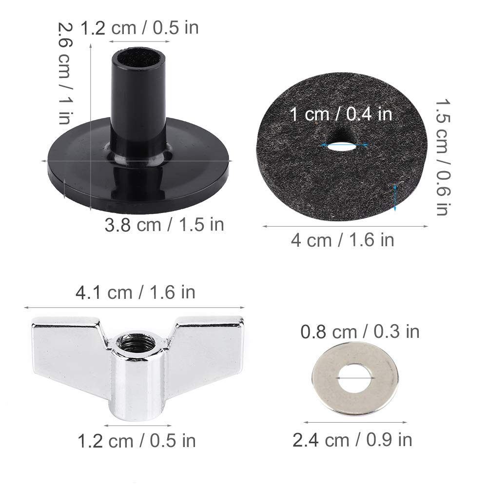 Sunicon Drum Cymbal Replacement Accessories, Drum Felt Washer Pad Plastic Cymbal Stand Sleeve Replacement Parts Set with Wing Nuts