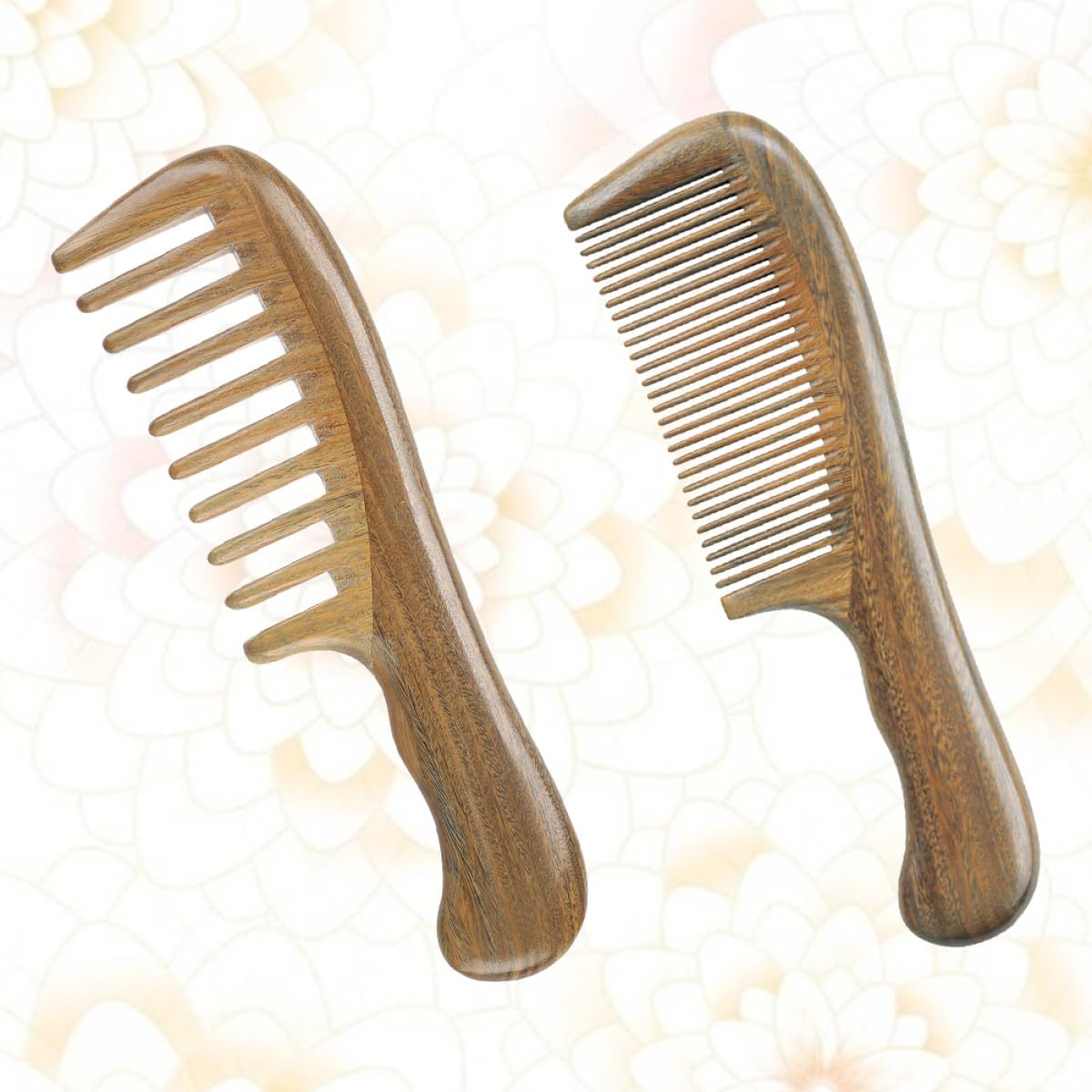 2 Stück Sandelholzkamm mit Feinen und Breiten Zinken Tragbarer Haarkamm für Damen und Mädchen mit Massagefunktion für Sanfte Kopfhautpflege