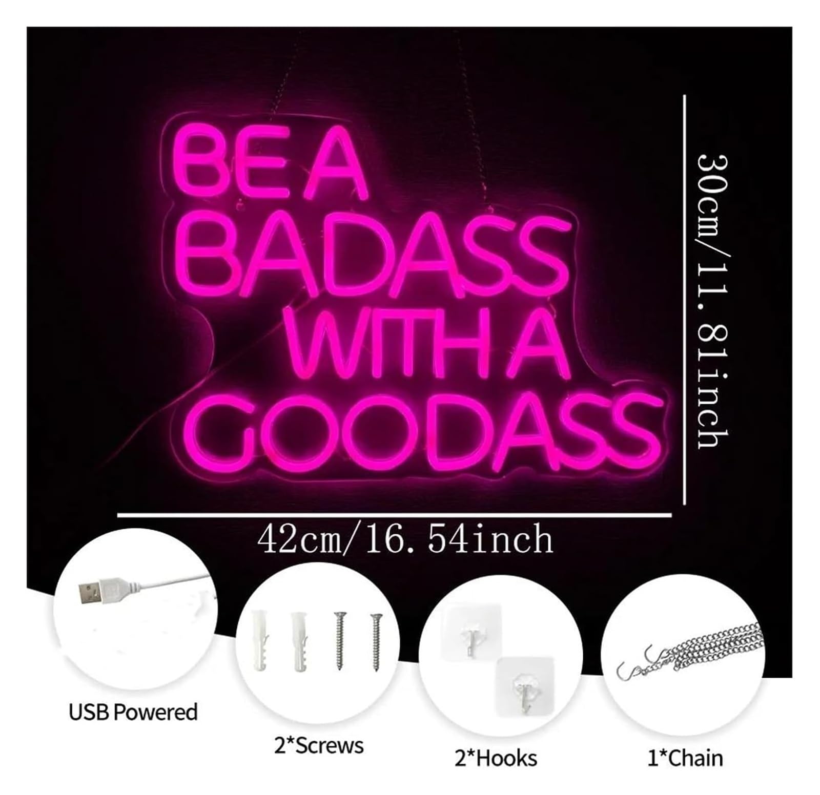 Segno di luce al neon Insegna luminosa al neon per rosa con scritta "Be A Badass with A Good Ass" (Sii un duro bel culo) alimentata da luce