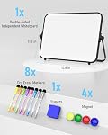 Nicpro Petit tableau blanc à sec A3 avec support antidérapant, 12 x 16'' Double face magnétique bureau blanc avec 8 Stylos, Eraser, Aimant, Portable Easel d'écriture pour le dessin de l'enfant