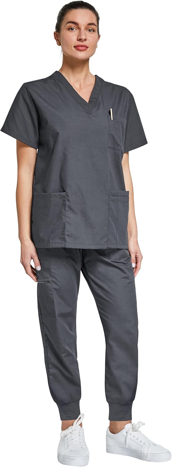 VOGRYE Scrubs for Women Set - Stretch V-Neck Scrub Top & Jogger Pant with 8 Pockets - Image 3