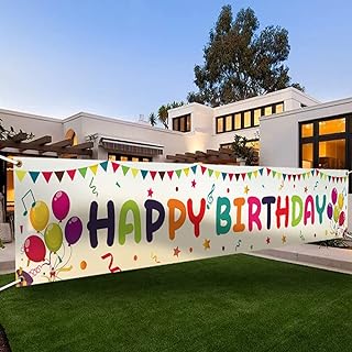 Large Colorful Happy Birthday Yard Banner Sign 118x19.7 inch with Brass Grommets and Hanging Rope Birthday Party Outdoor &...