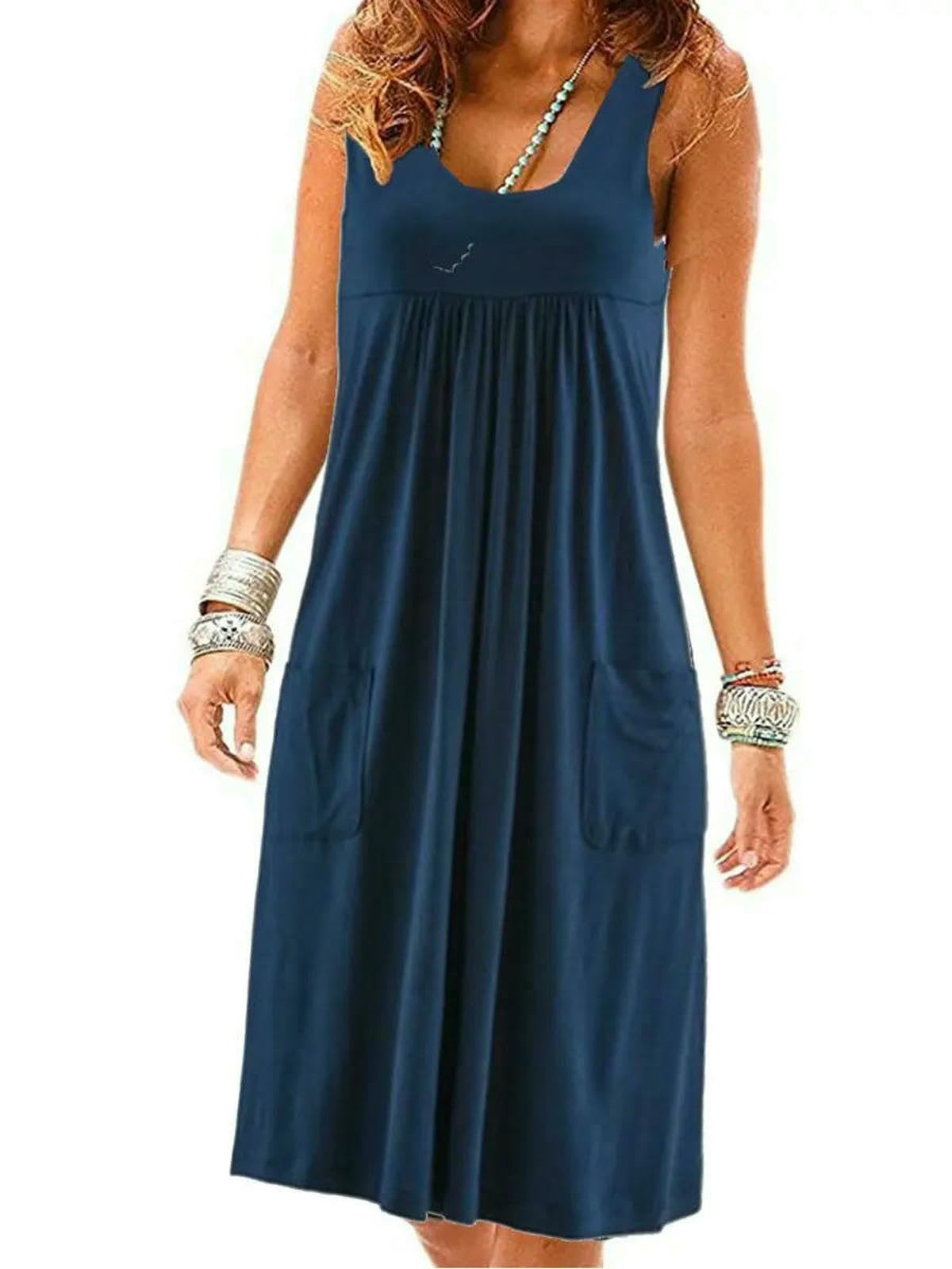 Abito Donna Estivo Senza Maniche A Righe da Longuette Ampio Casual Leggero Indossare Ogni Giorno E in Vacanza-bianco-4xl