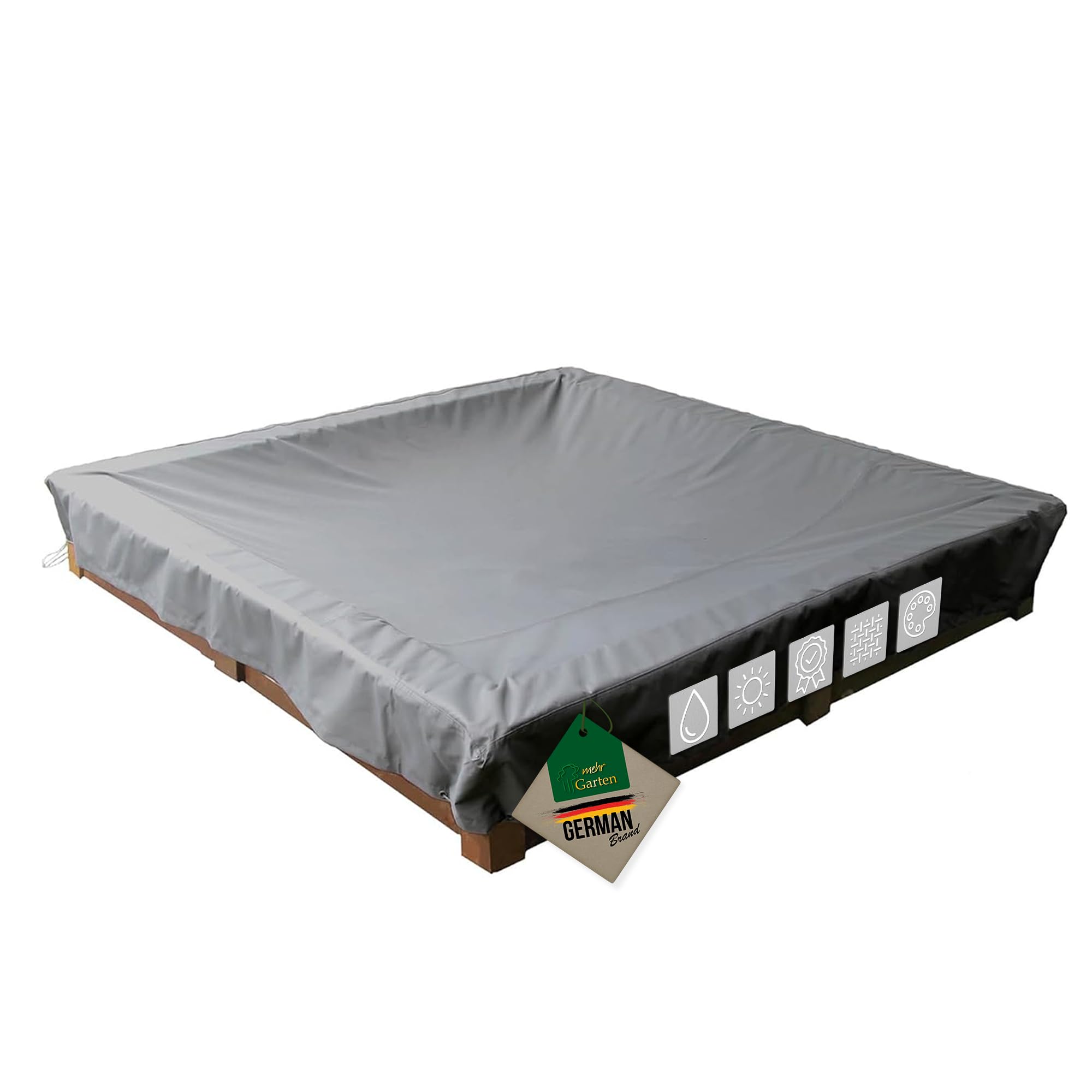 Sandkasten Abdeckung 202x202x20 cm, 600D Oxford | wasserdicht, UV-beständig, reißfest und winterfest - robuste Sandkastenabdeckung mit Kordelzug für sicheren Halt