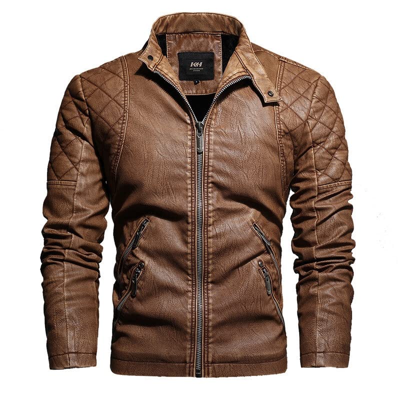 Motorcycle jacket Leather Jackets For Men Warm Stand-up Collar Zipper Multiple Pockets Long Sleeve Business Fall Winter Cycling gear