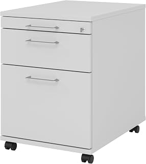 bümö Rollcontainer mit Hängeregistratur, Container abschließbar aus Holz in grau - Rollwagen für's Büro mit Hängeregister als Schreibtisch Unterschrank od. Bürocontainer m. Bügelgriffe