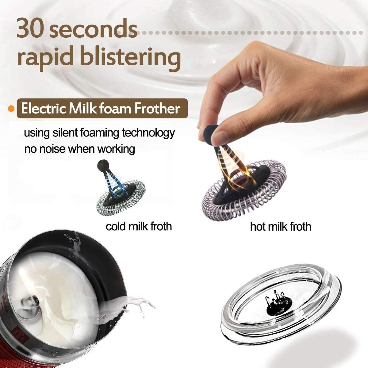 HMTE Montalatte Elettrico e vaporizzatore con Base Staccabile Schiuma Automatica per scaldalatte per caffè Latte (Color : Gold) (Gold)
