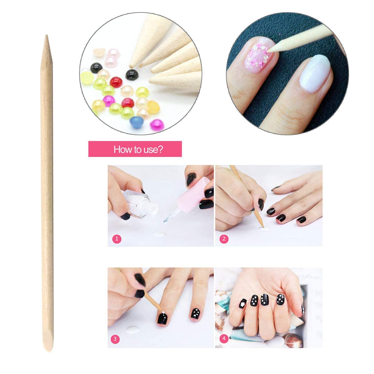 300Pcs Baton de Cuticule, BetterJonny Bâtons de Bois Orange Stick Double Face Batonnets des Ongles Bâtonnets Manucure Orange Batonnet en Bois pour Manucure Pédicure