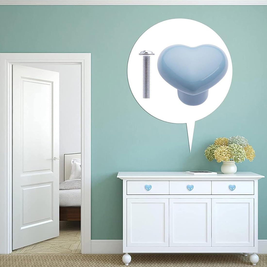 6 boutons de meubles en céramique en forme de cœur colorés pour chambre d'enfant, boutons d'armoires et tiroirs, poignées d'armoire et de cuisine