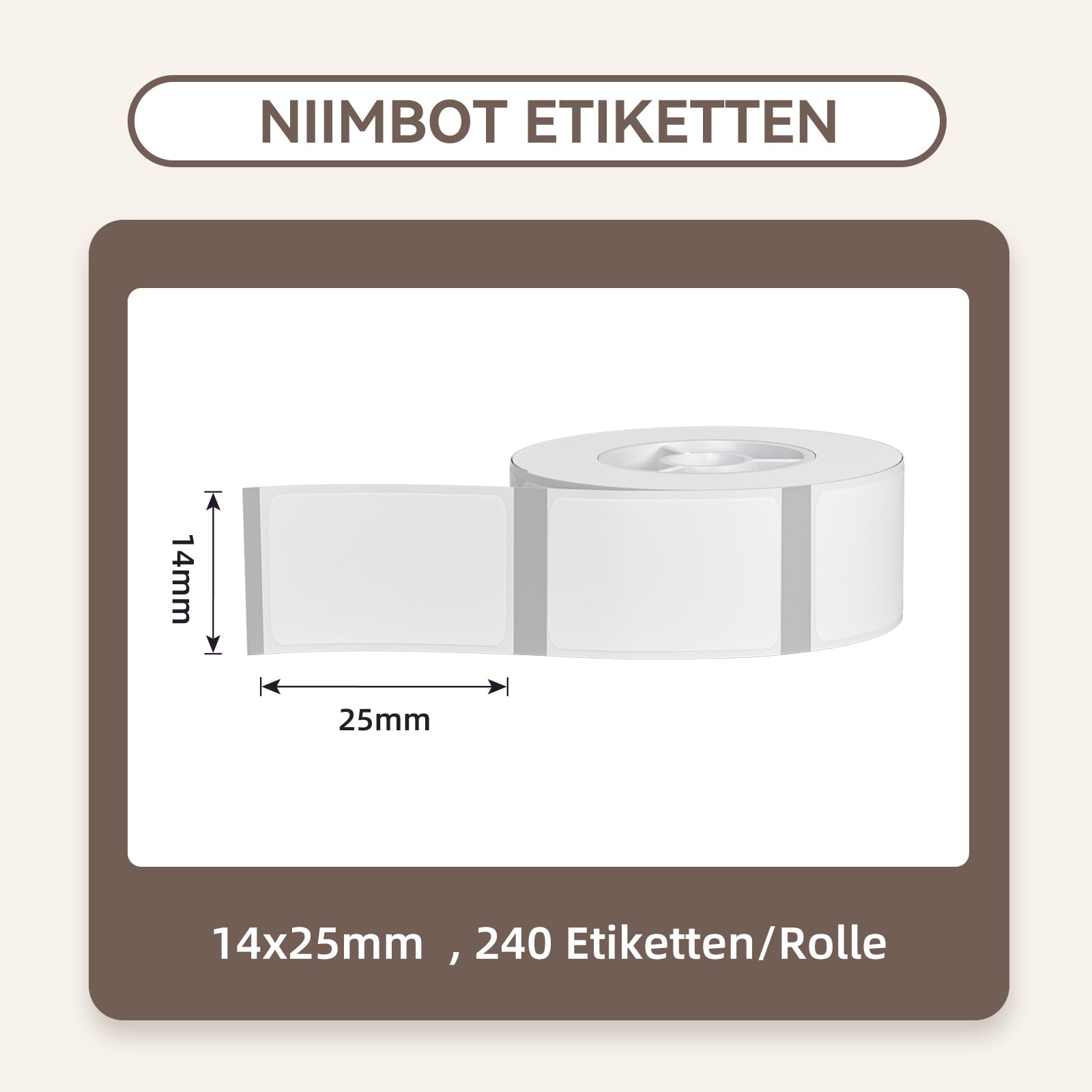 NIIMBOT Thermo Etiketten Selbstklebend, 14 x 25mm Etikettendrucker Thermopapier Kompatibel mit dem D110 D11 D101 Etikettendrucker, 240 Etiketten/Rolle (3-Rollen-Pack, Transparent)