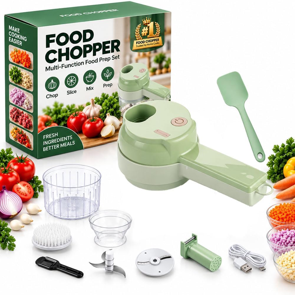 4‑in‑1 Handheld Electric Mini Food Chopper Compact Kitchen Prep Tool for Garlic Vegetables Eggs Meat Onion Fruit Salad Portable Wireless Multi-function Food Grade Processor Lazy Guy Cutter