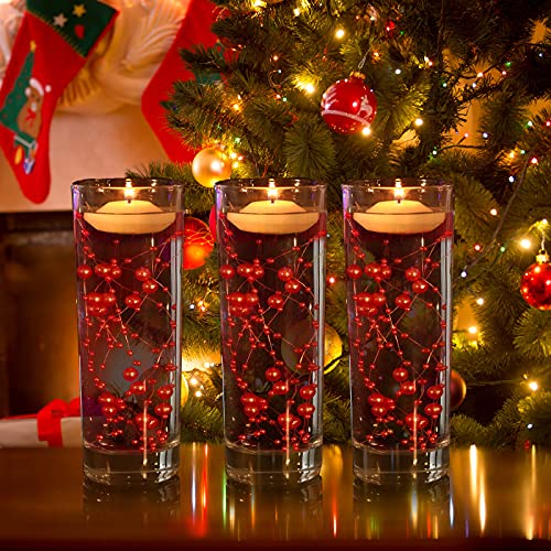 Nuanchu 50 Pieces Artificial Pearl String For Floating Candles 6 Inch Pearl String Vase Fillers Floating Candles Centerpiece For Valentine's Day Wedding Dinning Table Party (Red) #TOP3