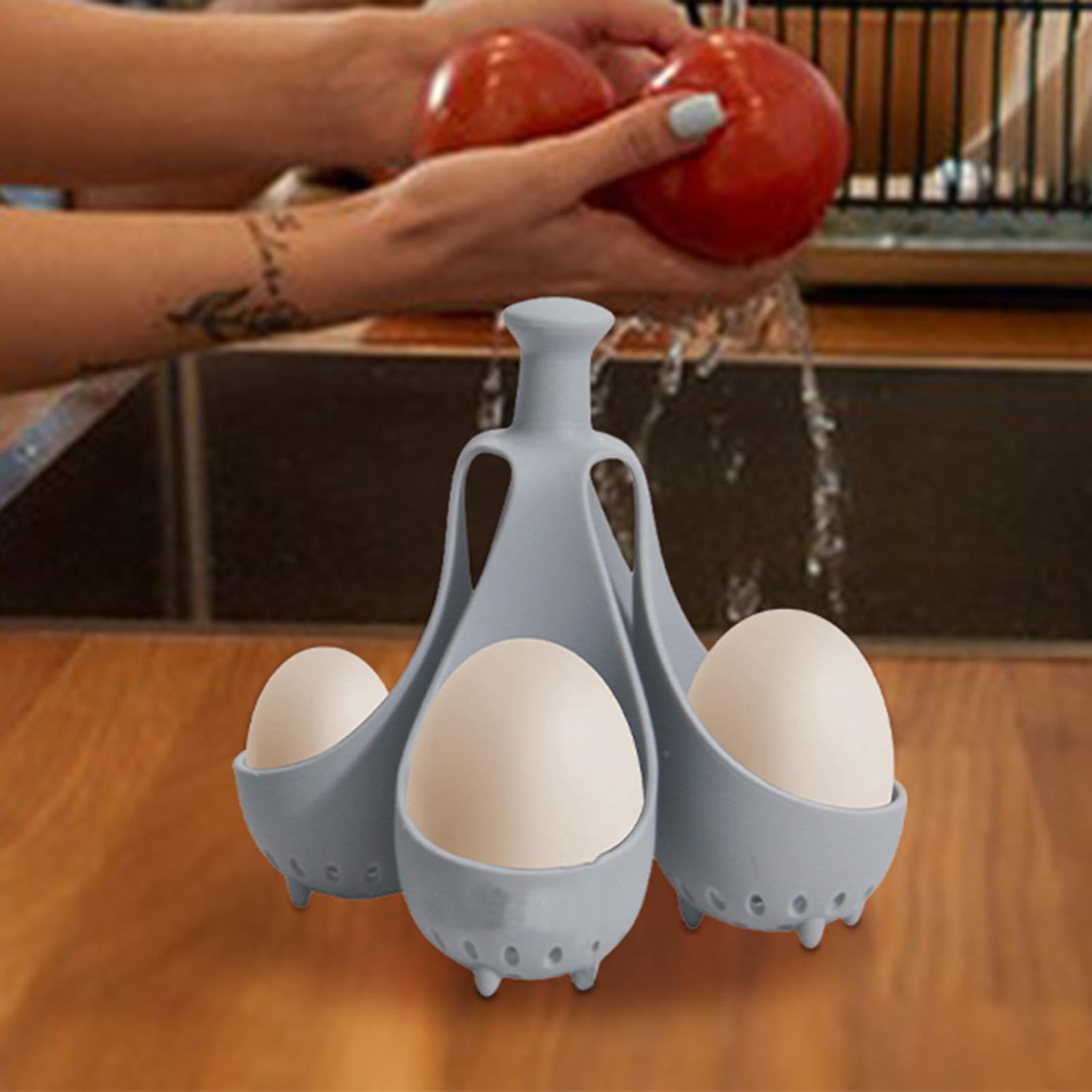 Silicone Egg Cooker Cups, Egg Poacher Set, 5.12x5.12x4.92 Inches High Temperature Resistant Dishwasher Safe Compact Stackable Design, Kitchen Storage Rack for Easy Drawer