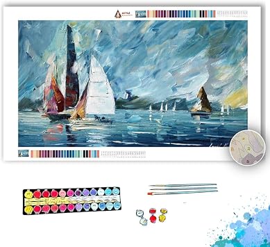 afremov Sailing Regatta - Paint by Numbers Kit by Leonid Painting - Acrylic Paints, Magnifier, and Brushes for Adults and Kids Beginner 50 * 60cm/20 * 24inch DIY Frame