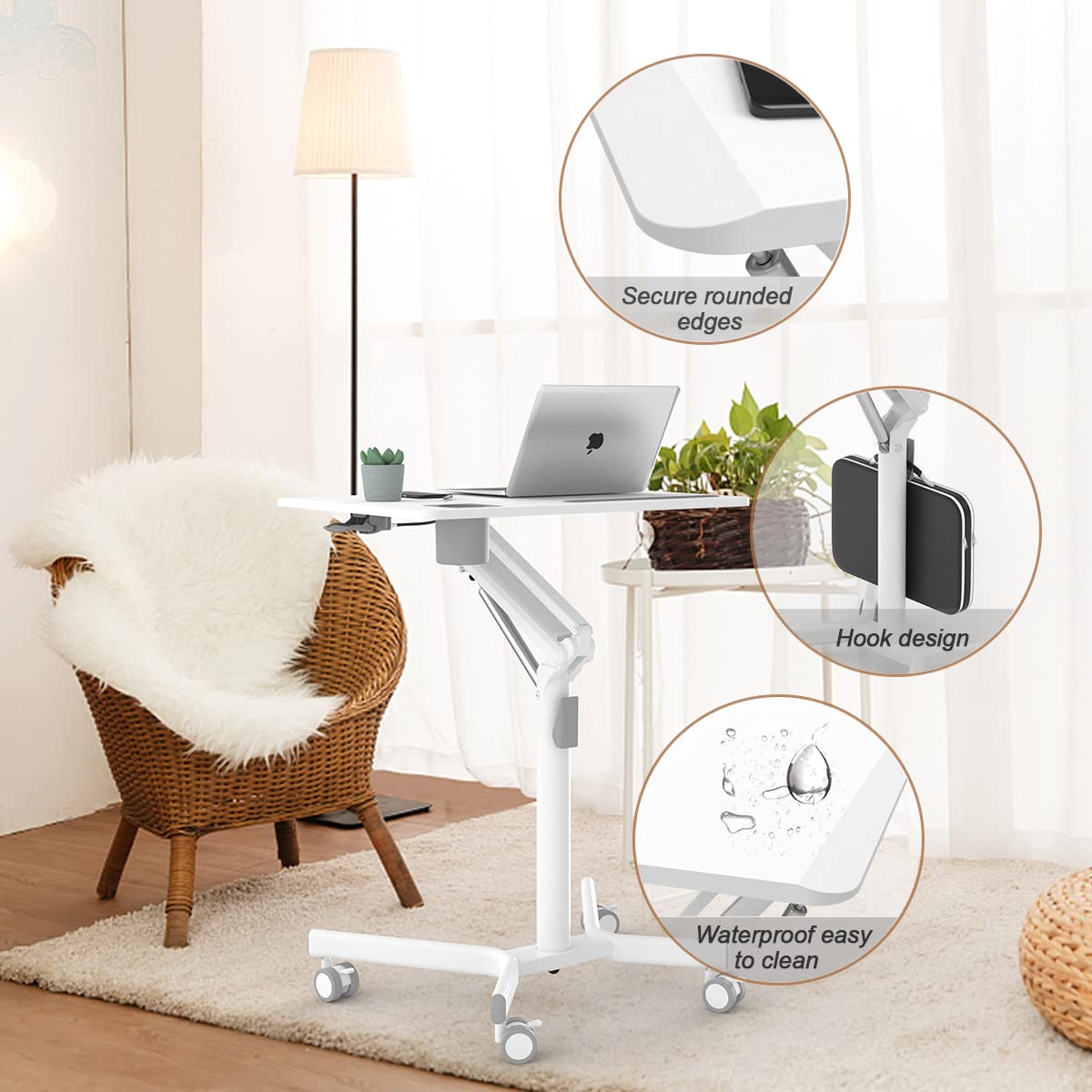 JOY worker Portable Laptop Desk, 28x20 Standing Rolling Desk for Laptop