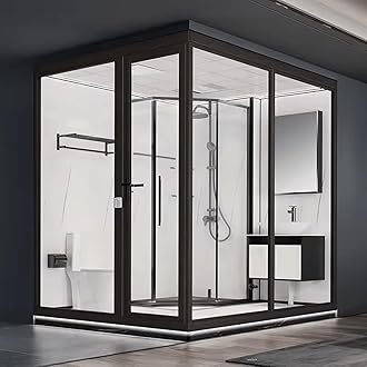 Prefab Luxury Integrated Bathroom Pod All in One Modular Shower Room & WC Unit for Hotels,Residences, & Commercial Spaces (Size, Large 48X96X93 INCH 2, All-in-One Bathroom Module)