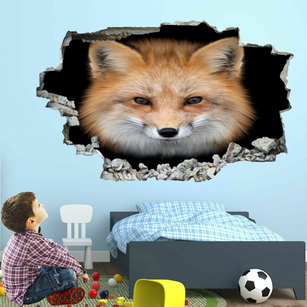 Pegatinas De Decoración De Pared 3D Zorro Pegatinas De Pared Calcomanías Murales De Pared Rotas 3D Animal Dormitorio Sala De Estar Guardería Hogar Decoración De Pared