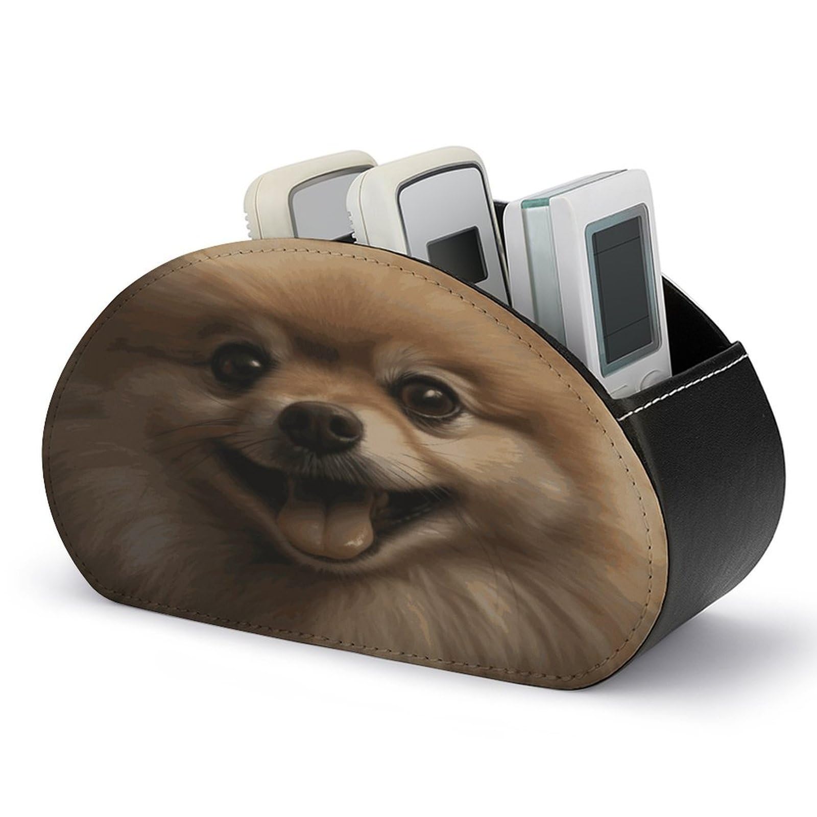 FekiLoot - Pomeranian Cute Remote Control Holder with 5 Compartments, Remote Organizer for Table, TV, Storage Box/Tray for Media Controllers and Office Supplies
