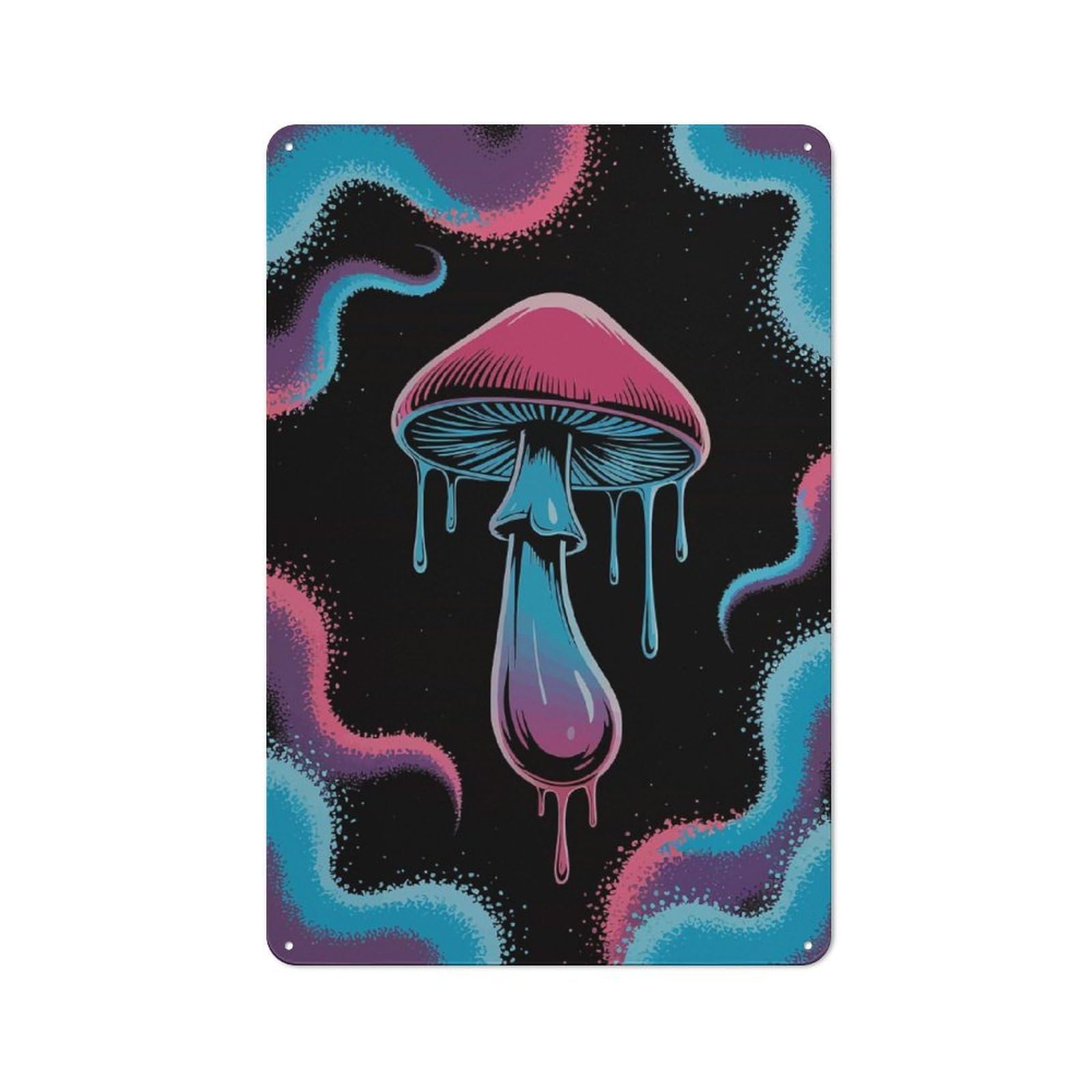Junmoney Mushroom With Dripping Liquid Vintage Retro Metal Sign 30X20cm Featuring Garage Wall Decor For Garage, Workshop, Shed Or Utility Room